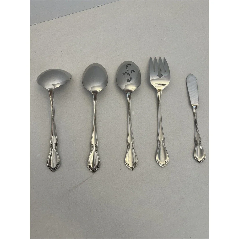 Oneida Chateau OneidaCraft Deluxe Stainless Fork Spoons Serving Set 5 PC
